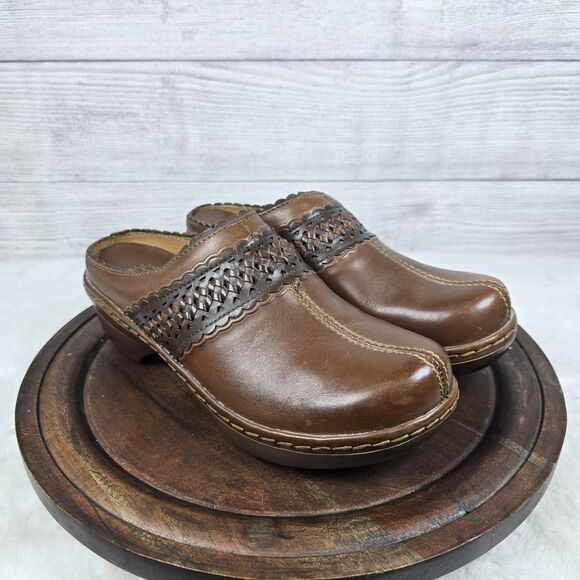 Ariat Brown Leather Clogs Embossed Detail Womens Sz 6.5 Western Comfort - Picture 1 of 9